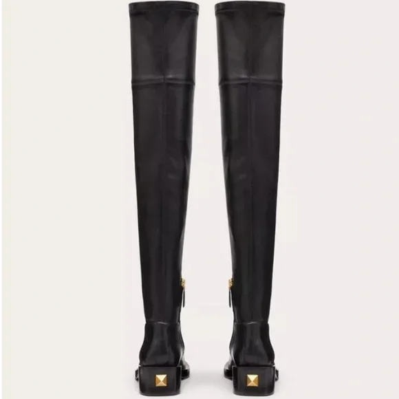 Valentino Black Over-the-Knee Leather Boots - Picture 2 of 5